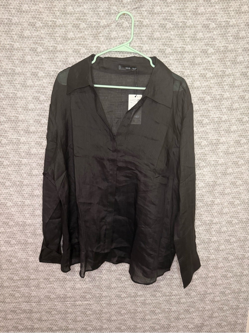Mango MNG Women's 16 NWT Sheet Black Blouse Long Sleeve